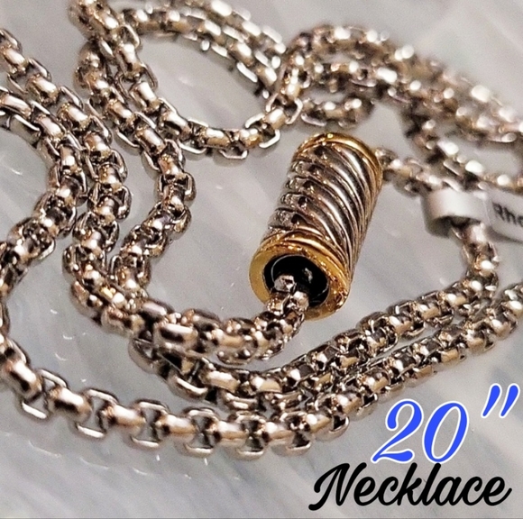 18k Rhodium Plated 20" Box Link Chain Magnetic Cable Barrle Clasp - Picture 1 of 11